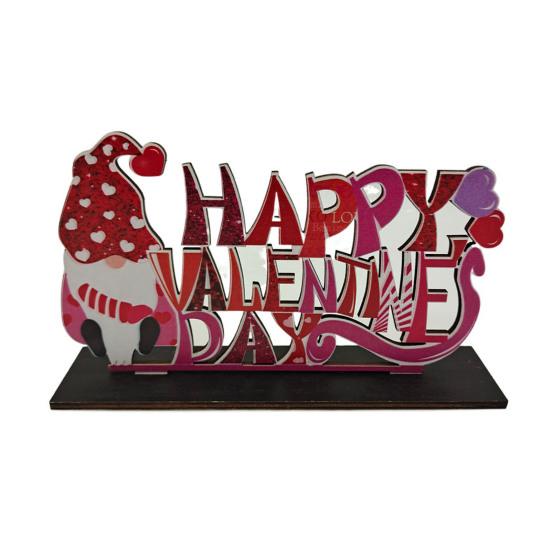Valentine's Day Wooden Table Sign Romantic Love Heart Shape Tiered Tray Decor Freestanding Tabletop Centerpiece for Desk Shelf Home Decor