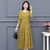 Abito Maxi Lussuoso Jacquard Floreale Girocollo Maniche Lunghe per Madri Elegante Abito da Ballo