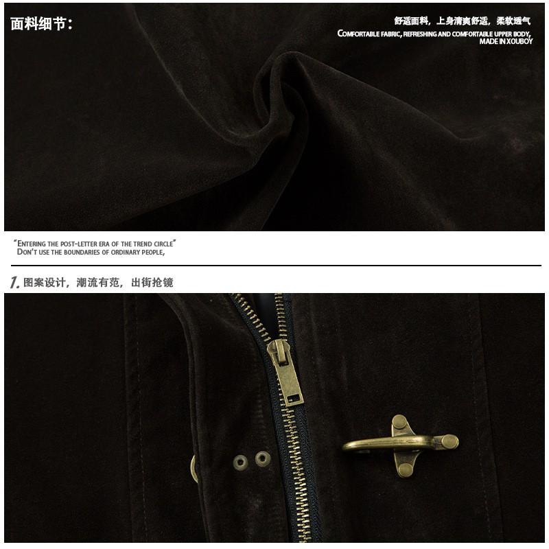 Unisex Vintage Suede-Style Cropped Jacket With Patchwork Detail Loose Fit Outerwear