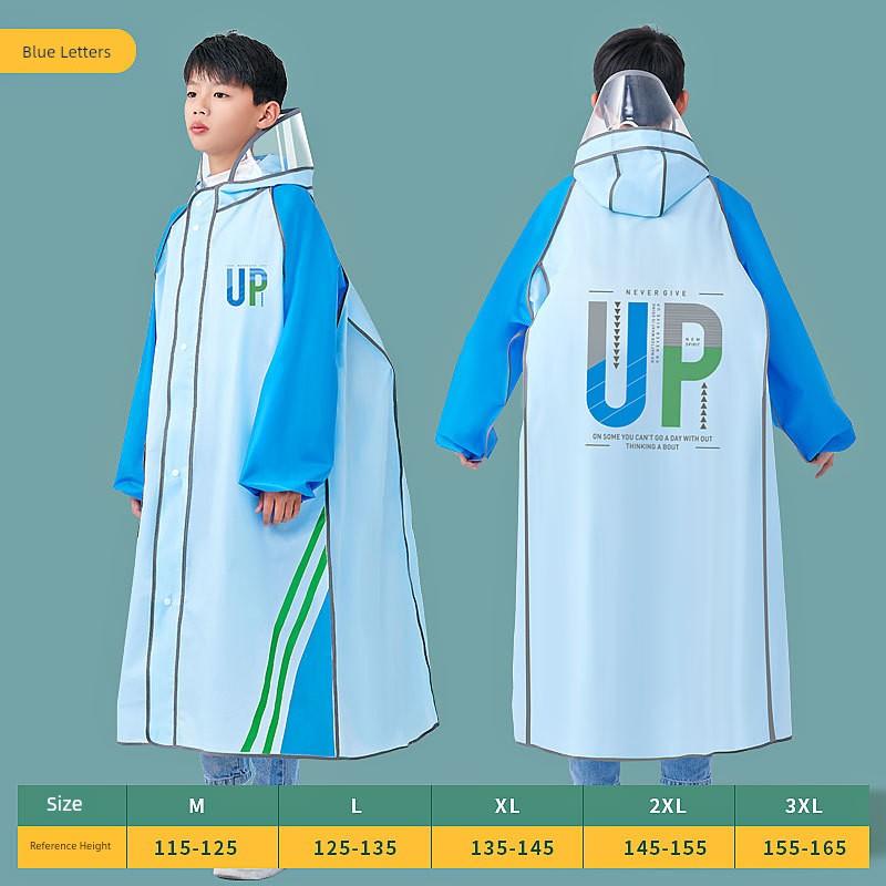 New Model Children's Raincoat for Boys and Girls with Backpack Space, Double Placket, Large Brim, Rainproof, Outdoor, for Students Going to School