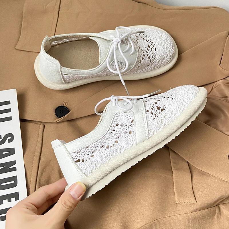 Fashion 2025 Artistic Cotton Linen Lace Mesh Women's Shoes Summer Beach Shoes Bohemian Single Small White Shoes