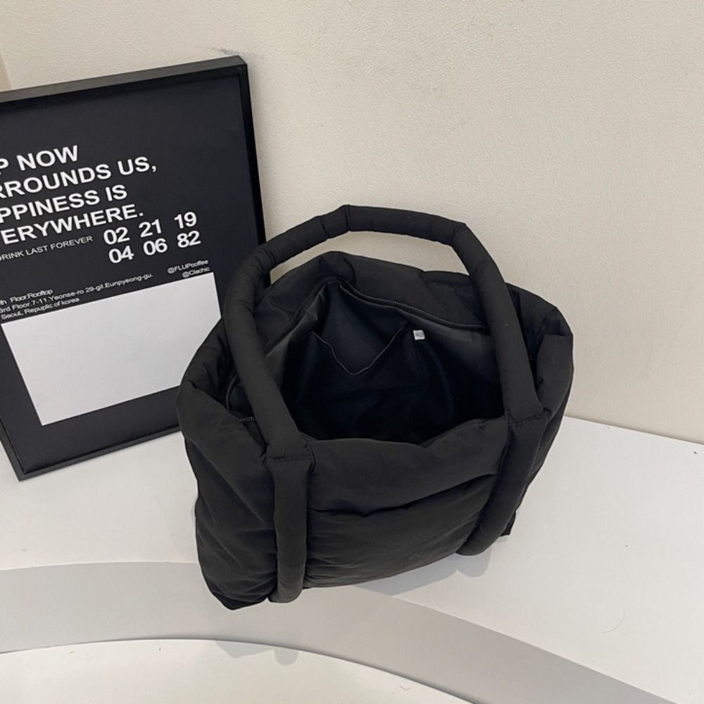 Korean Style Down Cotton Shoulder Bag Solid Color Puffy Crossbody Bag  Office Worker