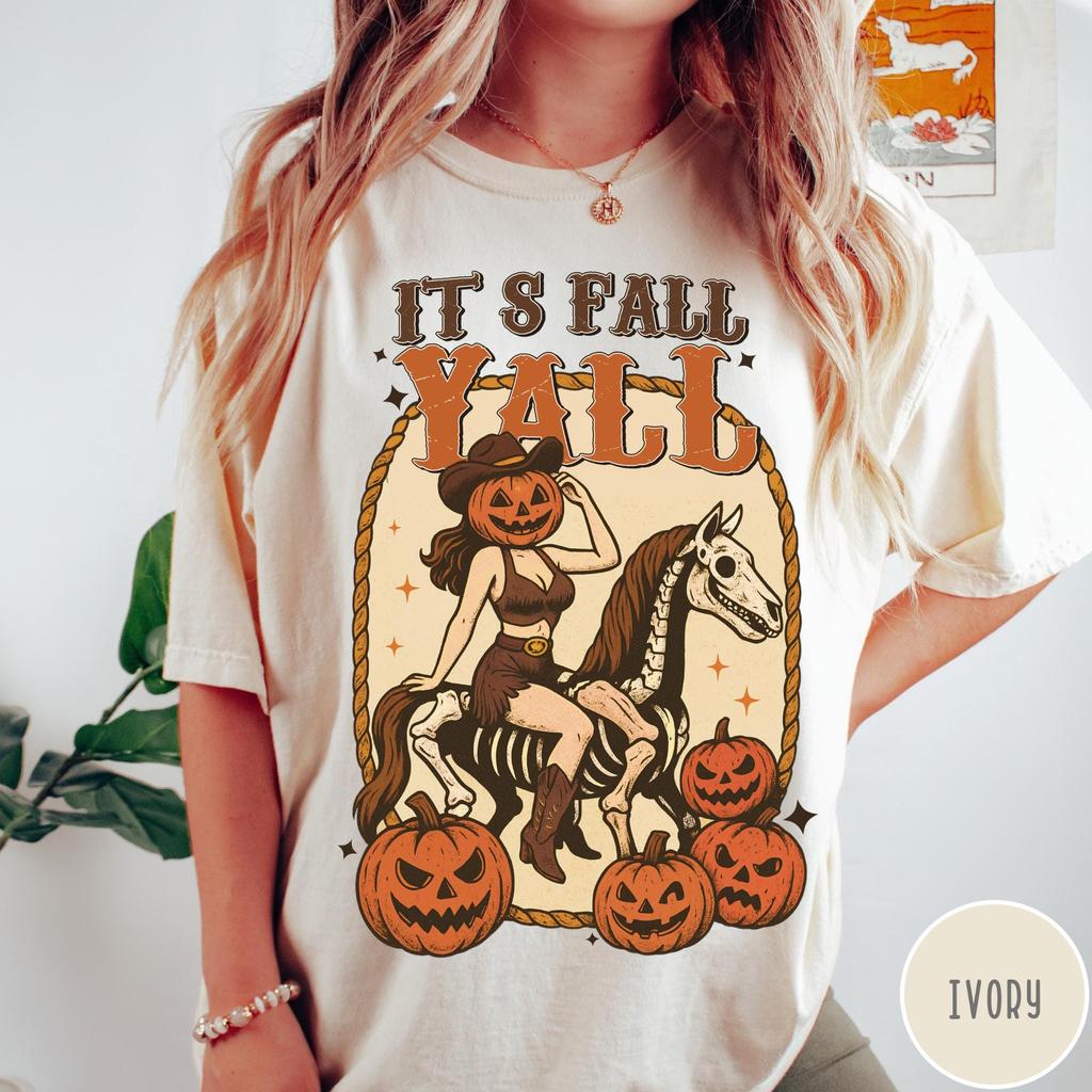 It's Fall Y'all Shirt, Vintage Halloween Pumpkin Shirt, Retro Fall Pumpkin Tshirt, Womens Autumn Western Country Graphic Tee