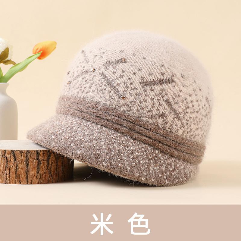 Middle-aged Hat Women's Warm Fleece Thickened Cold-proof Hat Mother's Outdoor Versatile Ear Protector Knitted Wool Hat