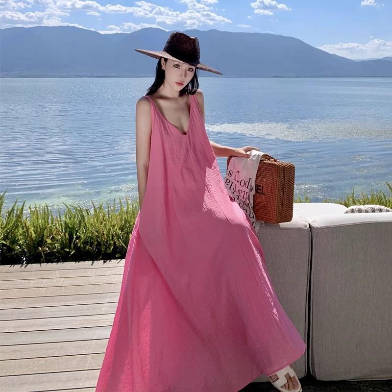 Pink dopamine sweet age-reducing girl feeling loose lazy wind cover belly Maldives Sanya beach skirt