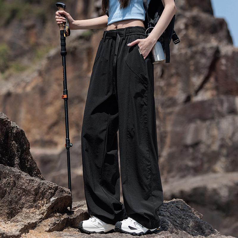 Women's Quick-Dry Ice Silk Wide-Leg Cargo Pants for Hiking & Casual Wear