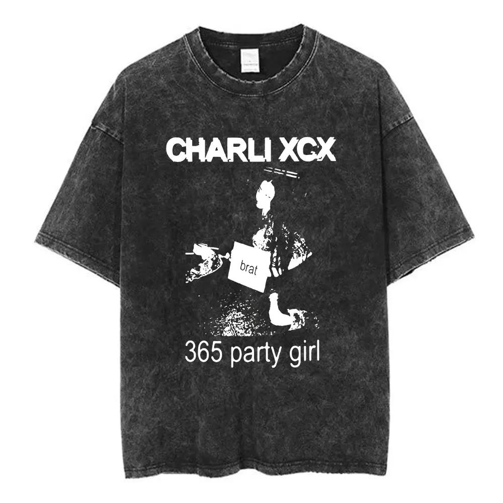 Charli Xcx Brat Arena Tour Washed T Shirts Men Women Fashion Pop Music Tshirts Cotton Vintage Tshirt Oversized Streetwear