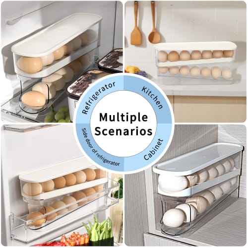 FYY Egg Storage Box, Sliding Egg Organizer, Automatic Rolling, 2-Tier Egg Case for Refrigerator, Egg Organizer, Egg Storage Case, Box, Egg Holder, Eas