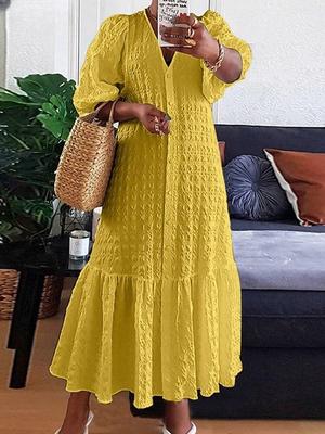 Summer Women Maxi Dresses Elegant Plus Size One Piece Dress V Neck Solid Half Sleeve Vintage Beach Party Fashion Sexy Female Clothes