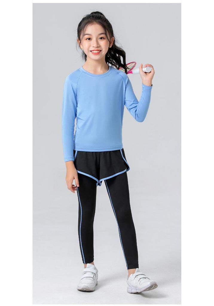 Kids' Quick-Dry Long Sleeve Hooded Yoga Set for Girls - Medium & Large Sizes, Autumn/Winter
