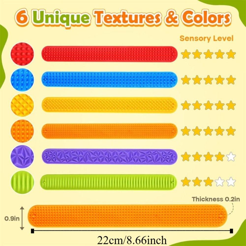 6pcs Wearable Design Sensory Textured Wristbands Childs Slap Band Toy  Adults Office Desk
