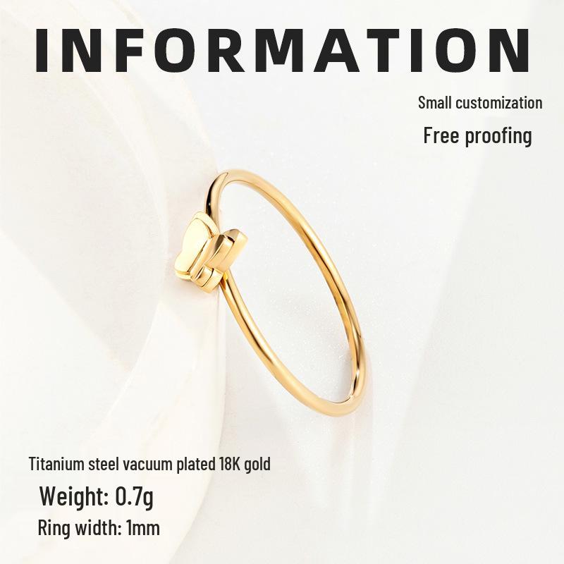 French Double-Layer 3D Butterfly Ring, Titanium Steel, Electroplated 18K Gold, Little Fragrance Style, Women's Niche Accessory