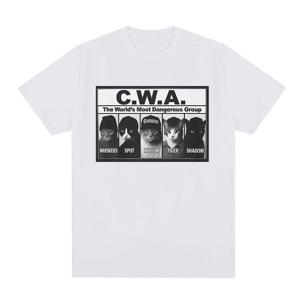 Vintage CWA The Worlds Most Dangerous Group Funny Cat Meme Graphic T Shirts Fashion Short Sleeve T-shirt Casual Cotton T-shirts