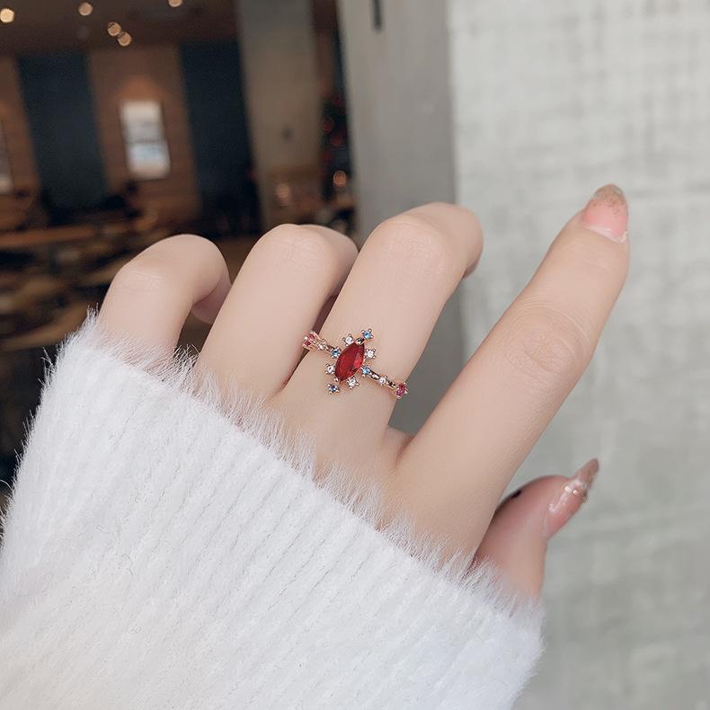 Korean New Exquisite Crystal Temperament Ring Sweet French Elegant Flower Opening Ring Female Jewelry