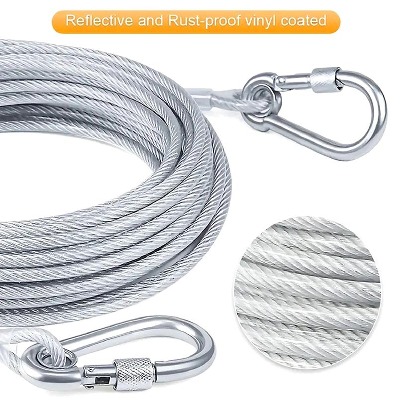 3-10M Double-Headed Dog Tie Out Cable Leash Raction Rope Metal Buckle Steel Wire Anti-Rust Training Collar Outdoor Dogs Strap