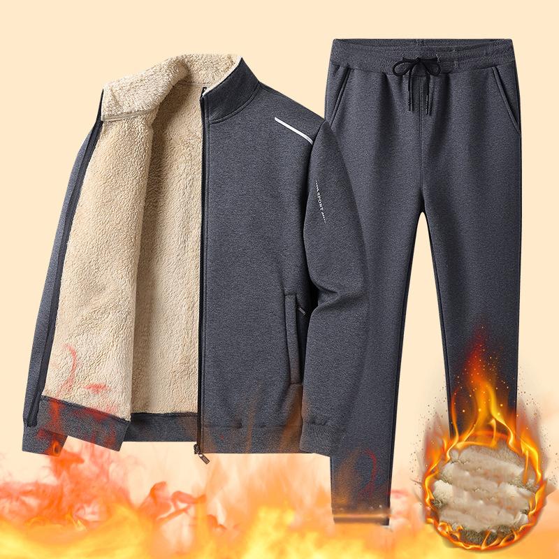 Mens Sets Winter Warm Fleece Tracksuit Fashion Hoodies Pants Set Men Casual Thick Sportswear Hooded Sweatshirt