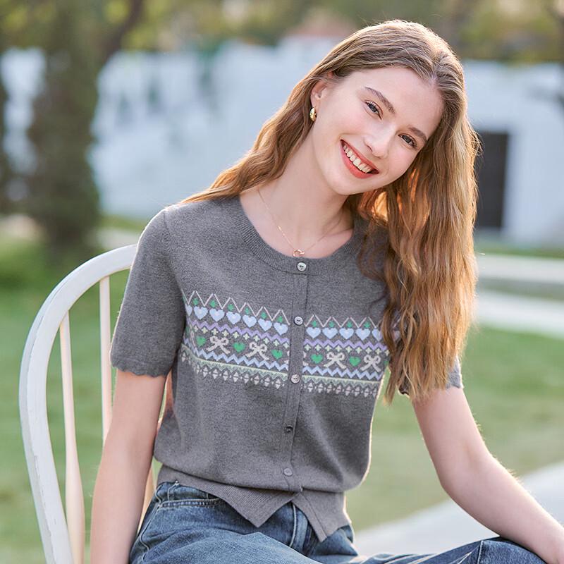 Betu Women's Jacquard Short Sleeve Knit Top