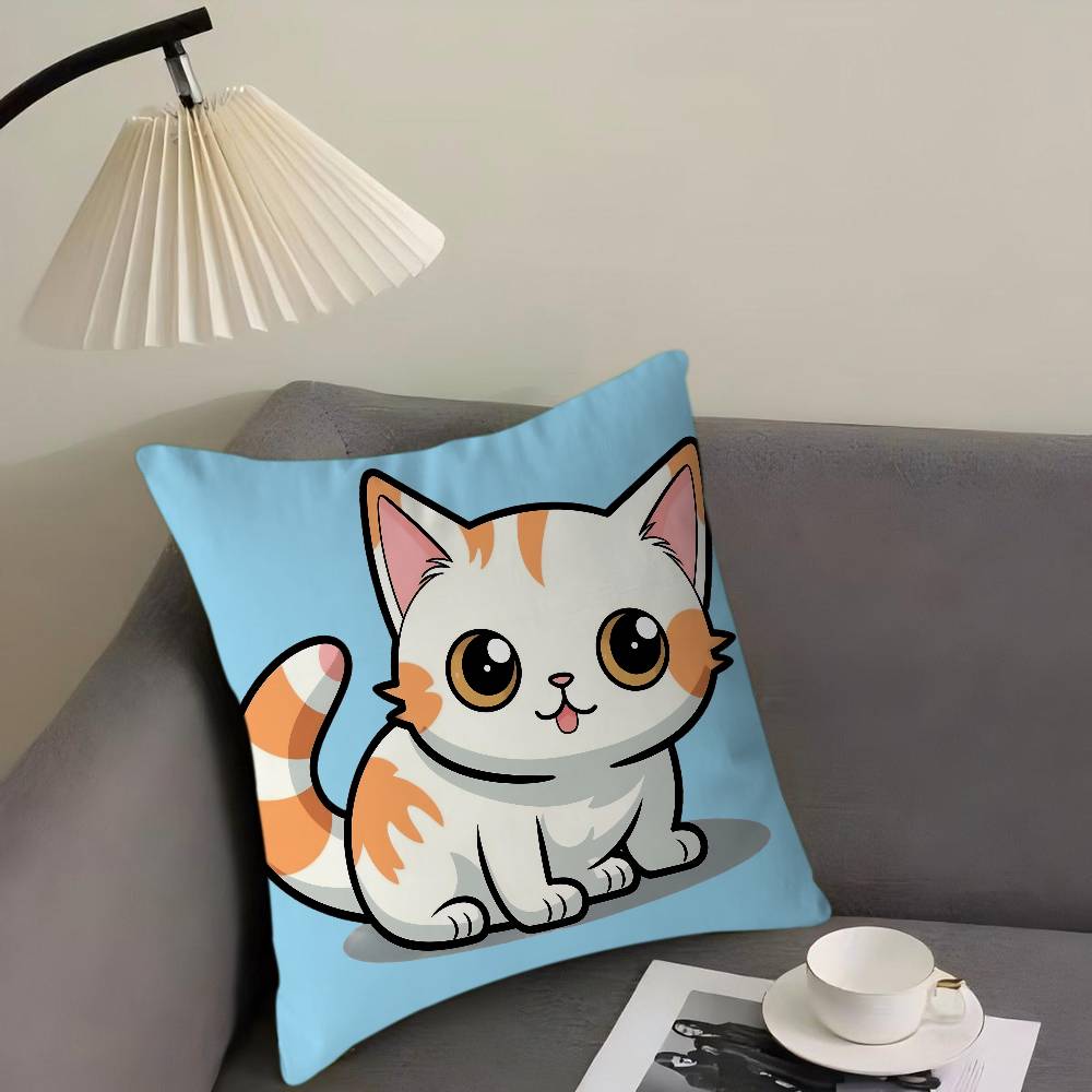 Cute Cartoon Cat Illustration Pillow Gift Home Office Decoration Bedroom Sofa Car Cushion Cover Case 45x45