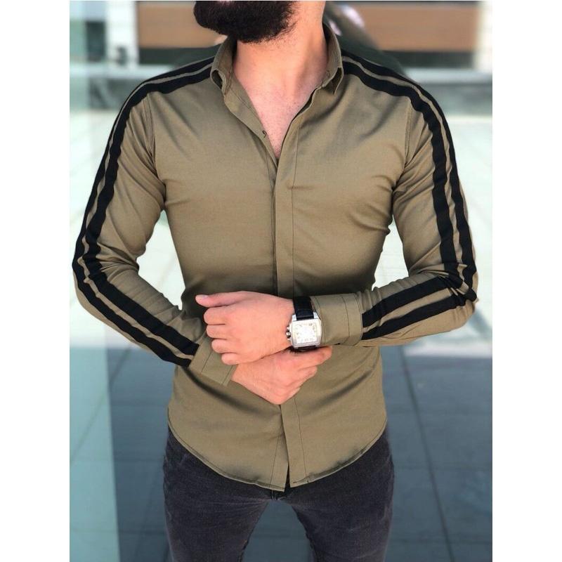 

Мужская повседневная рубашка с длинным рукавом, роскошная, повседневная, приталенная S армия зеленый