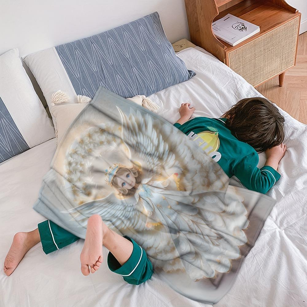 Elegant Angel Print Throw Blanket for Sofa, Bed, Office Nap, Travel, and Ideal Decorative Gift for Family and Friends