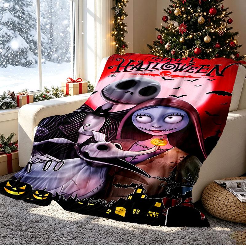 The Nightmare Before Christmas Mønster Tæppe til Boligindretning, Seng, Sofa, Bilrejse, Camping, Velegnet til Alle Årstider, Fødselsdags-Julegave