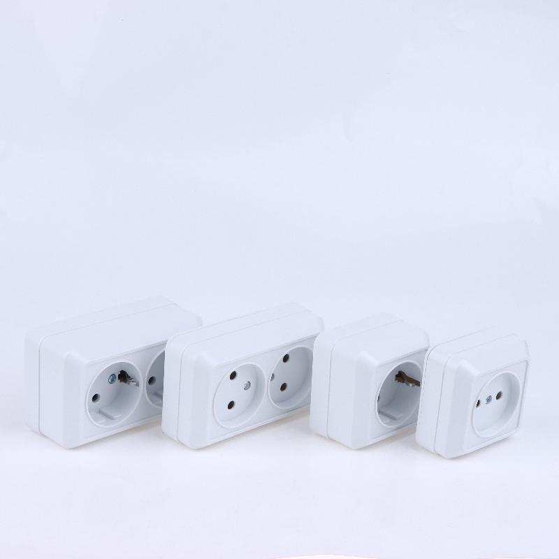 1Pcs 10A Eu Standard Electrical Outlett Ground Vintage Surface Power Socket Plugs Flame Retardant Plastic Wall Mount Socket