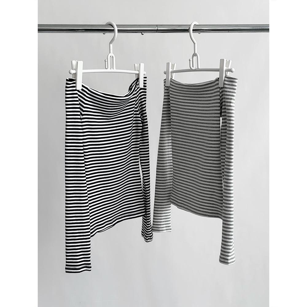 Dorothy Korea Spring Slim-Fit One-Shoulder Clavicle Long Sleeve T-Shirt Women