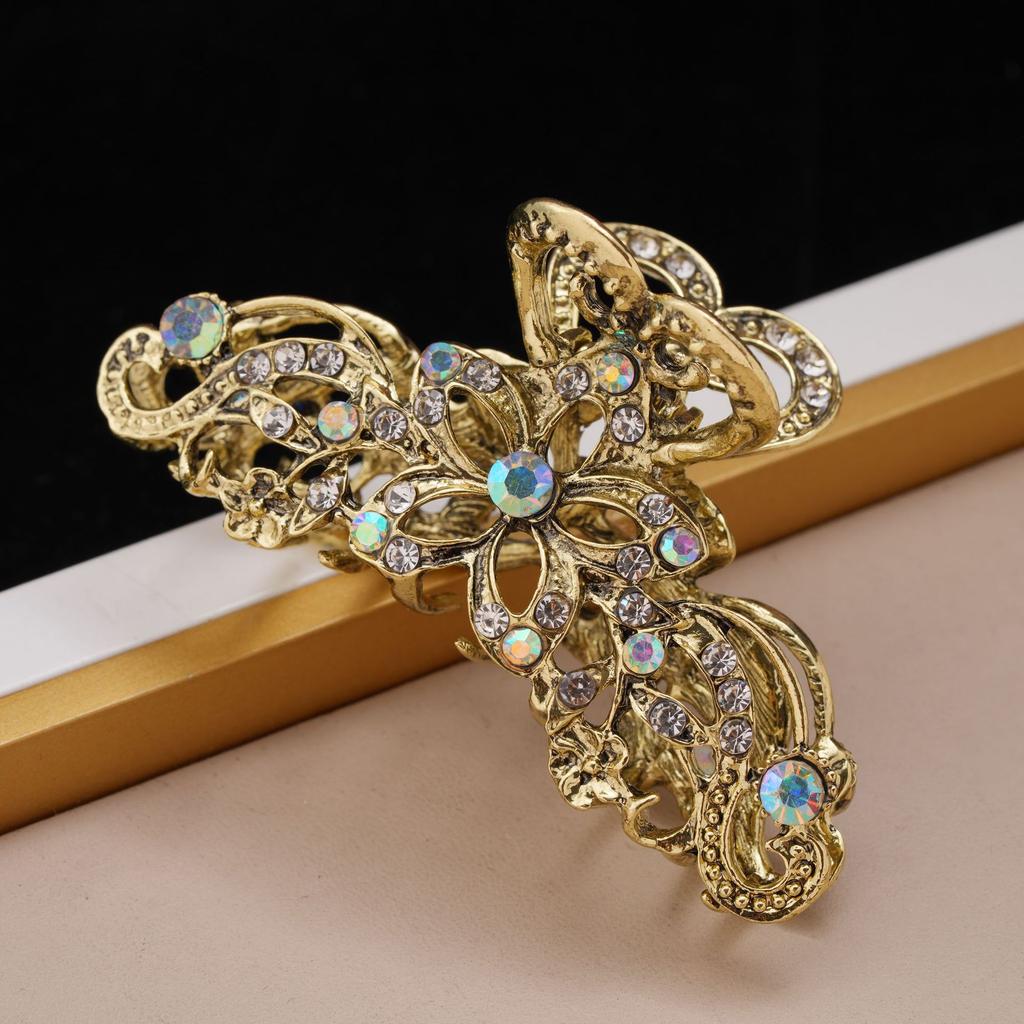 Baroque World Hair Claw The Nostalgia Style Hollow Out Design Rhinestone Hair Claw Clips Alloy Hair Accessories for Women Girls