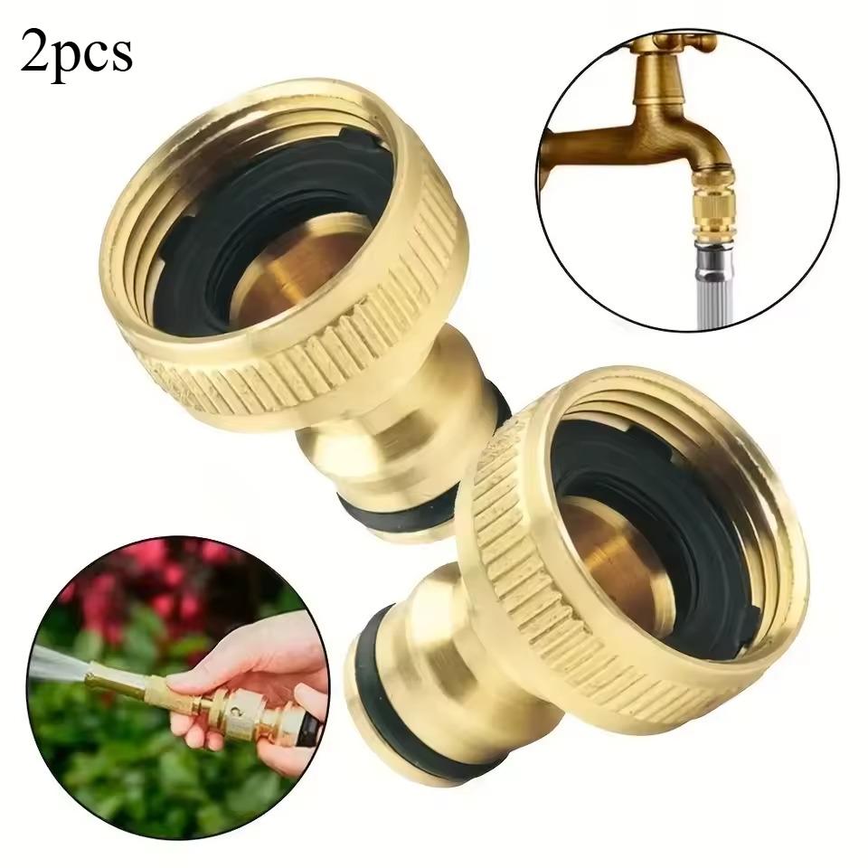 2pcs Brass Faucet Tap Connector Mixer Hose Adaptor Quick Connecter 1/2 3/4 1 Inch Copper Hose Coupling Adapter Garden Watering Fittings Tool