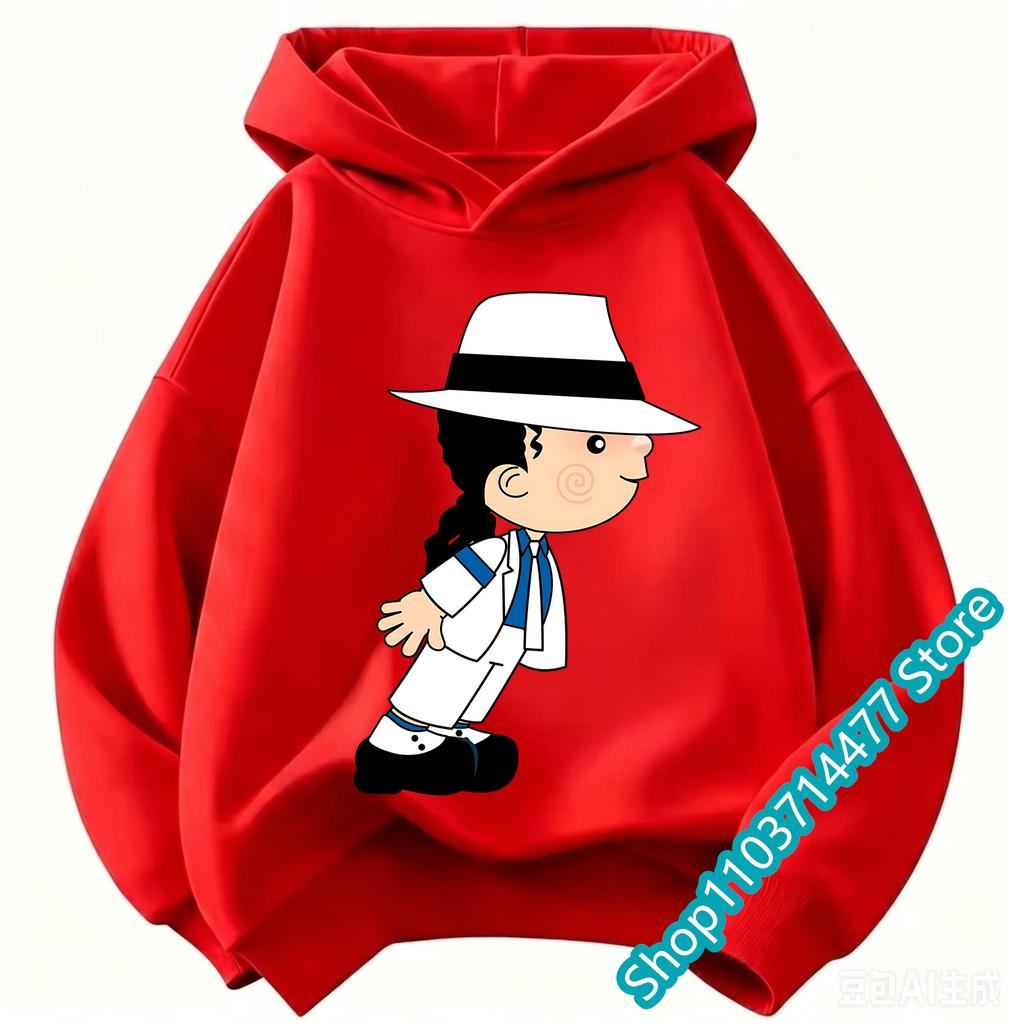 New Children Hooded Sweatshirt Michael Jackson Retro Letter Figure Print Pullover Kids Boys Girls Casual Vintage Fashion Hoodie