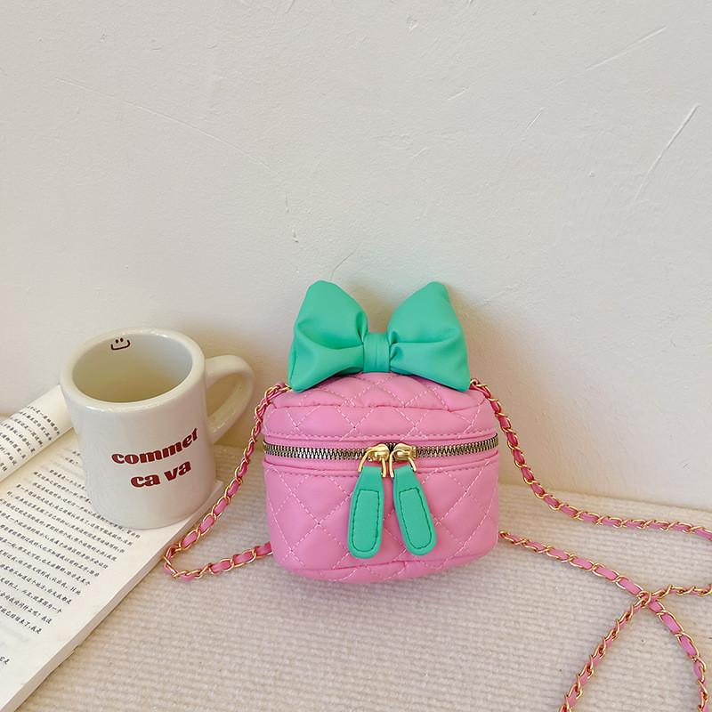 Stylish Mini Children s Handbag With Chic Quilted Design And Trendy Chain Strap розовый