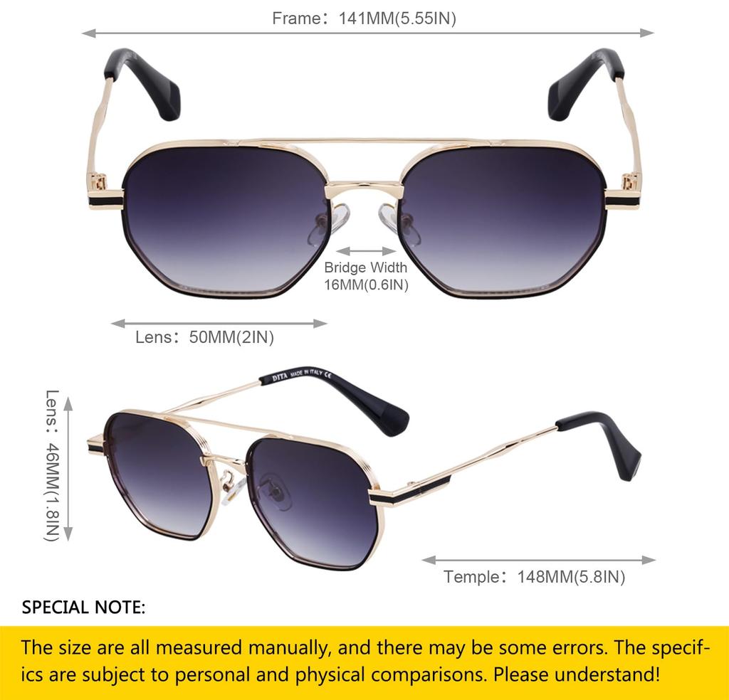 Retro Pilot Metal Sunglasses for Men and Fashion Hexagonal Multicolor 80s 90s Double Bridge [SHEEN KELLY] Women, Trend, Lenses, Eyewear,