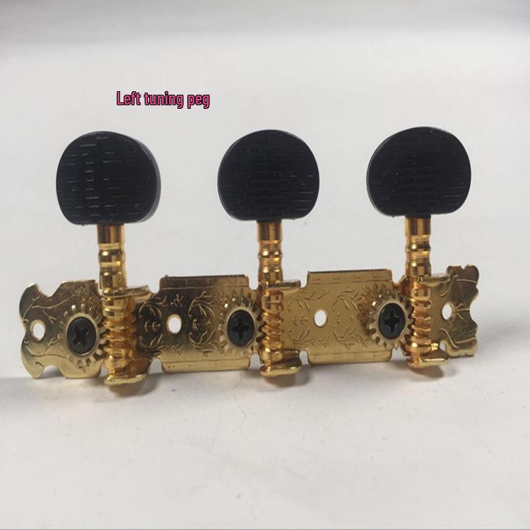 Gold Plated 3+3 Long Position Acoustic Guitar Tuning Pegs with Black Plastic Heads