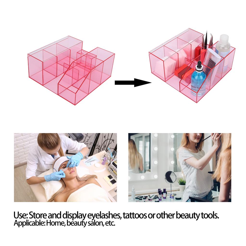 Large Capacity Eyelash Grafting Nail Art Tattoo Tool Storage Box Case Organizer (Pink Transparent)