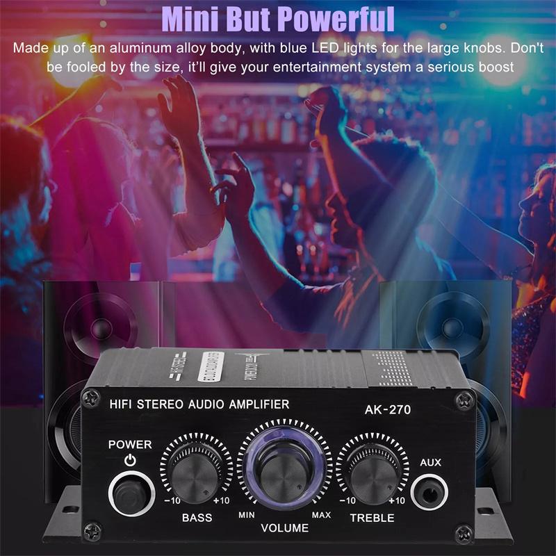 Mini Audio 2-Channel Stereo Power Amplifier Portable Sound Amplifier Aux Input Speaker Amp For Car And Home Ak270
