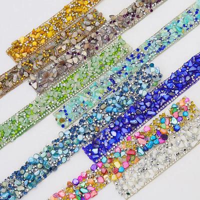 Cinta Autoadhesiva de Adorno de Pedrería 1 yarda/rollo Ancho 2 cm Decoración de Cristal Colorida para Vestido de Novia/Teléfono Manualidad DIY Accesorio de Costura