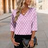 Womens 3/4 Length Sleeves Shirts V-Neck Satin Loose Dressy Trendy T-Shirt Pullover Blouse Tops