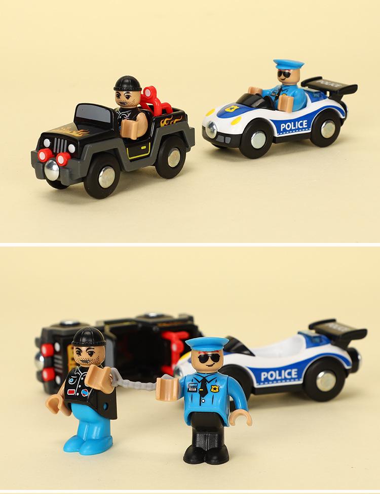 Magnetic Toy Train Set: Ambulance & Police Cars for Kids - Compatible with All Wooden Tracks