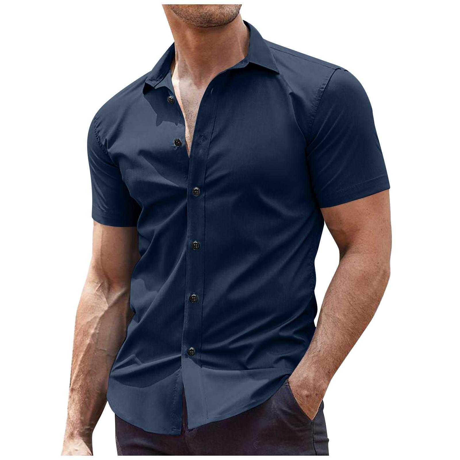 

Summer Men s Lapel Button Short Sleeved Shirt Casual Top XXL тёмно-синий