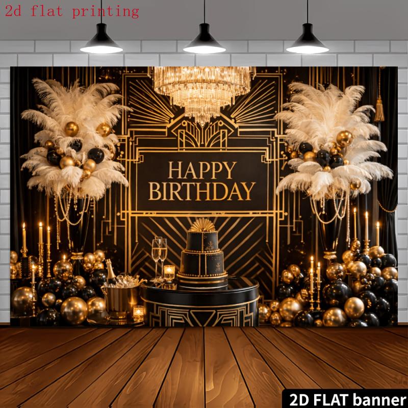 Two-dimensional flat photography backdrop party background curtain black and gold luxurious birthday celebrationzyc