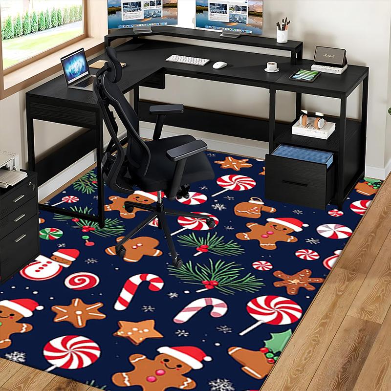 Christmas Gingerbread Man Chair Mat - Anti-Slip Rug for Office, Home Decor, Living Room, Bedroom, Game Room & Dormitory Carpet (Anime Cartoon Design)