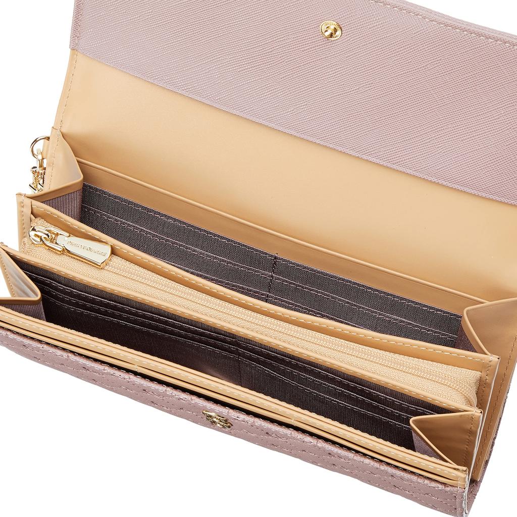 And Overlap Long Wallet Enamel Gloss Logo Embossed Brooch Included Gorgeous Card Storage Large Capacity PDLWDAT1 Pink [Pinky Diane] [General]