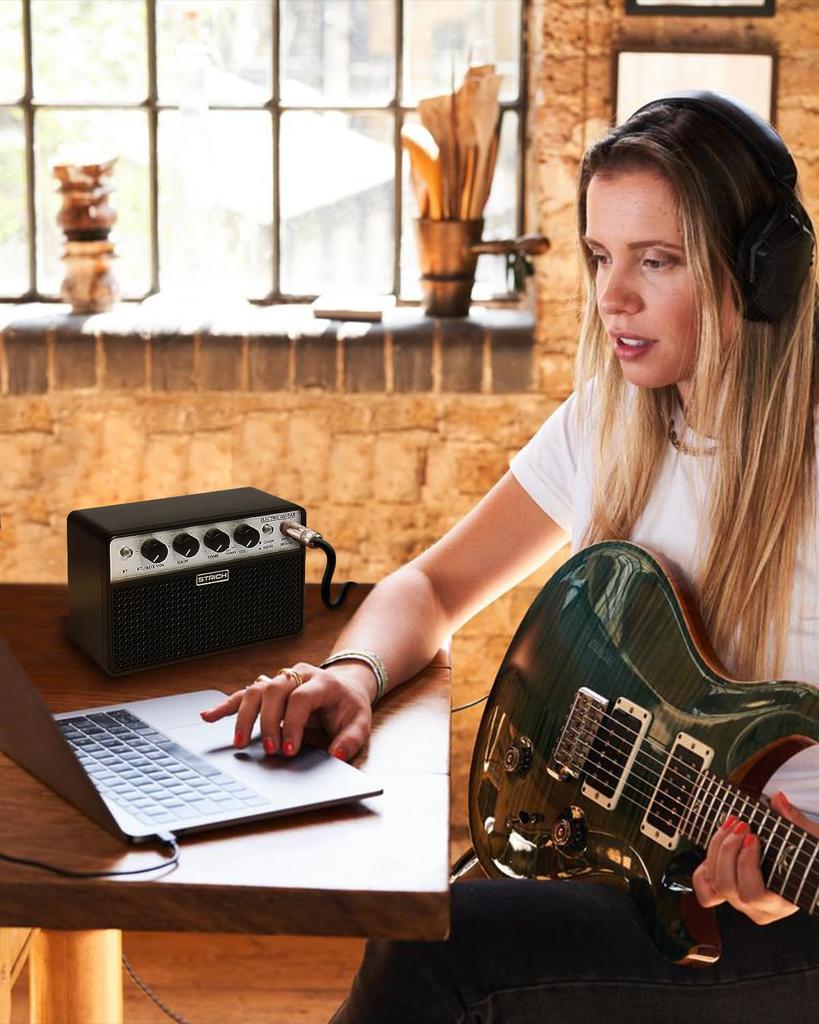 STRICH Rechargeable Guitar 2 x 5W Mini Guitar Amplifier with Compact and Lightweight for Home Practice SEA-10 Amplifier, Clean/Drive Tone, Bluetooth,