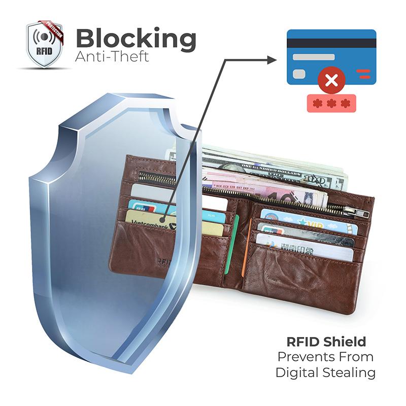 CONTACT'S Genuine Leather Men Wallet Short Clutch Wallets RFID Bifold 6-Card Slots Zipper Coin Mini Wallet Slim back Pocket Wallet