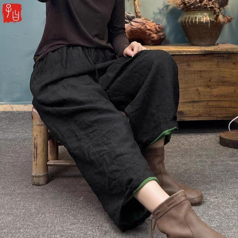 

Итальянский Экспорт Срезать Бирку Распродажа 2025 Новые Хлопково-Льняные Брюки Палаццо Артистичные Большого размера Свободные Капри Прямые Брюки Женские Black Casual Easiest for match 2XL