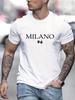 Men's 100% Cotton Summer Loose Size MILANO 96 Letter Printed Slim Fit Casual Sports Round Neck Short Sleeved T-shirt Top