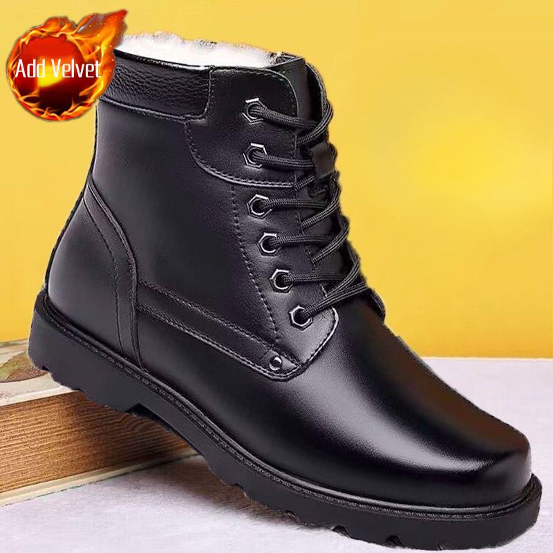 

Genuine Leather Men s Winter Warm Wool Cotton Padded Lace Up High Top Snow Boots Fleece Lined Outdoor Slip Resistant 46