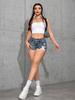 2026 Women's High Waist Slim Fit Raw Hem Denim Shorts - European & American Style