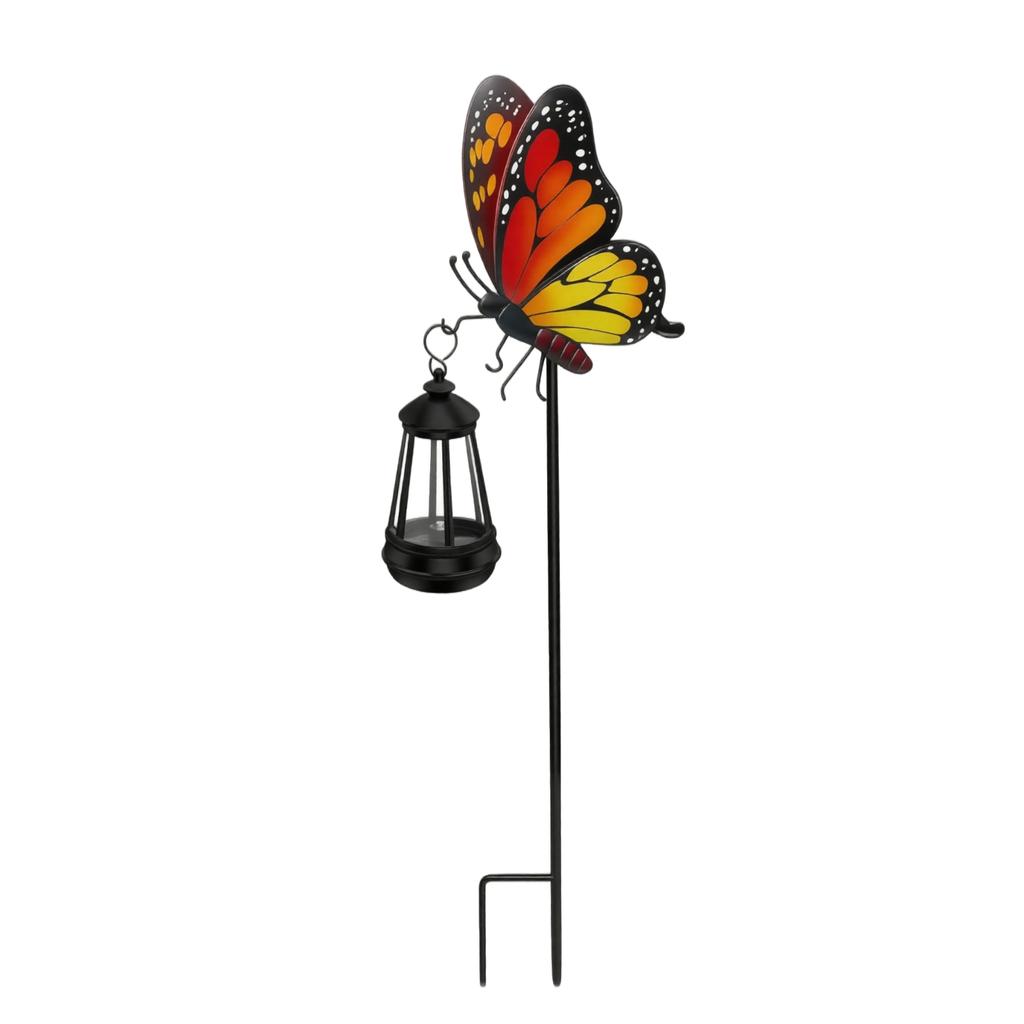Outdoor Solar Garden Stake Light Butterfly Design with Hanging Lantern Decorative Yard Accent for Pathway Lawn Patio