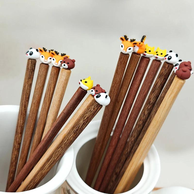 1 Paar Niedliche Tiere Lange Essstäbchen Holz Haushalt Essstäbchen Wiederverwendbar Einfarbig Baby Trainings Essstäbchen Küchengeschirr